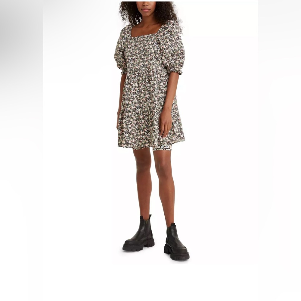 Levi’s Women’s Size XL Floral Willa Cotton Trapeze Babydoll Dress Puff Sleeves